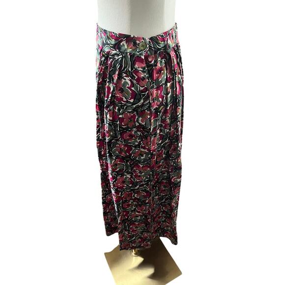 Pendleton Vintage Floral Pleated Rayon Midi Skirt Black‎ Pink USA Size 8 - Picture 2 of 7